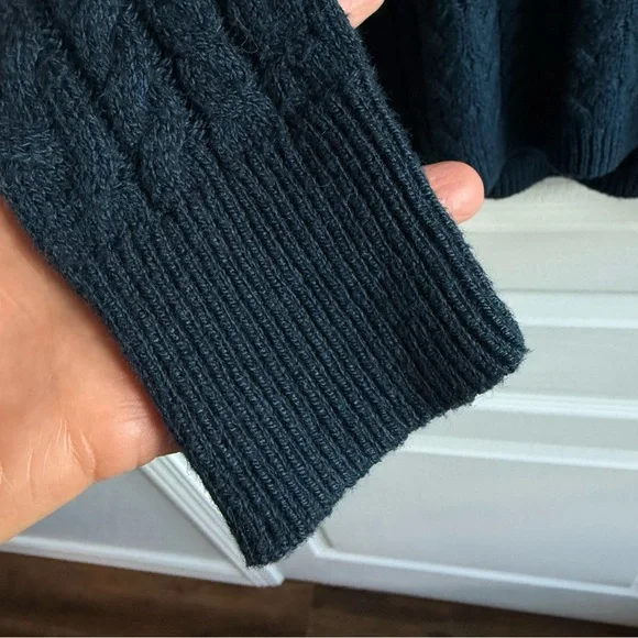 American Eagle Sweater Lightweight Blue Cable Knit Crewneck Zipped Sides Sz M - Picture 7 of 13